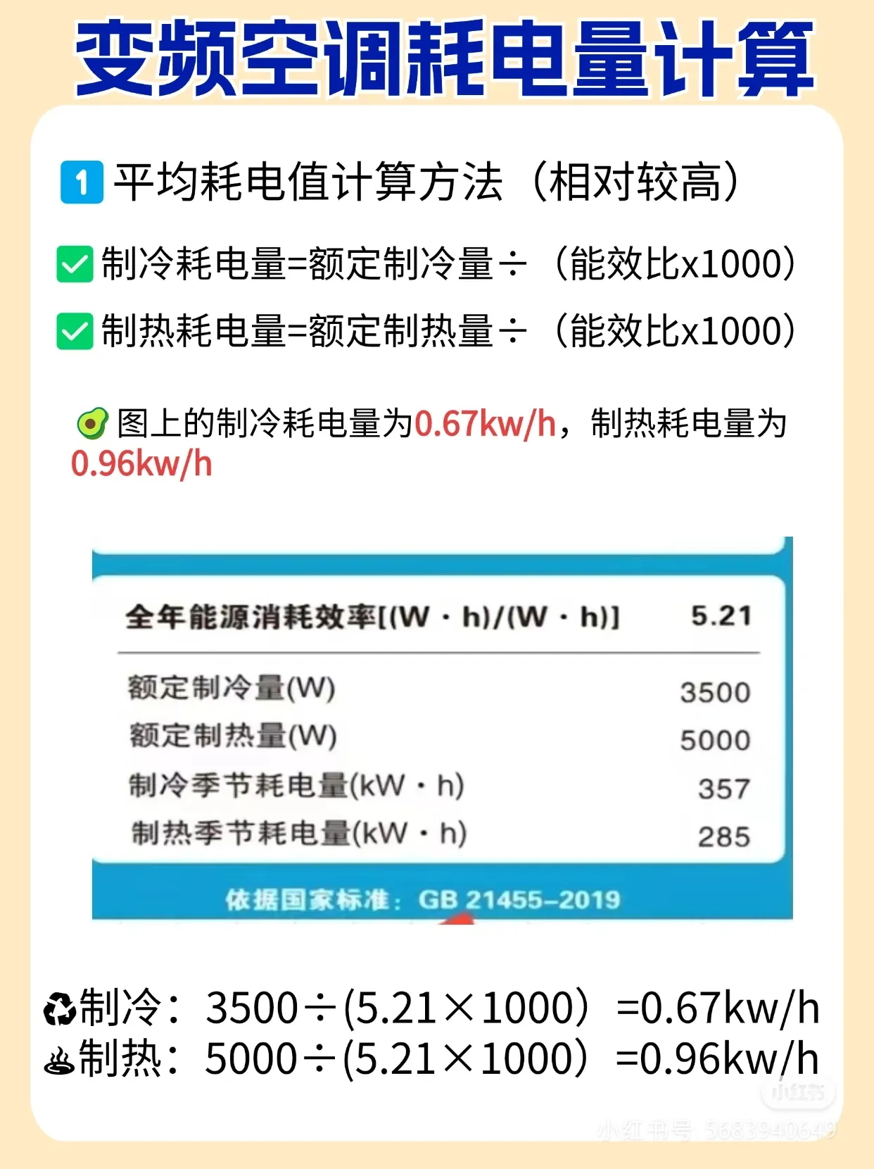 制冷耗电量 = 额定制冷量 ÷ （能效比 × 1000）